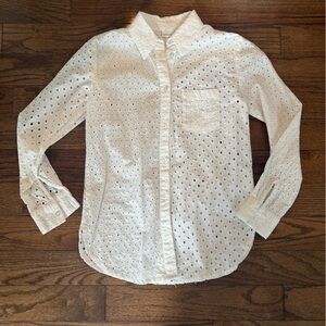 Chic White Eyelet Button Down Shirt